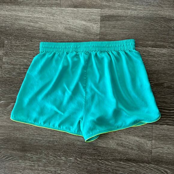 EUC DANNIJO Silk Neon Turquoise Boxing Shorts 100% Silk Sz Large Drawstring Teal - Picture 6 of 16